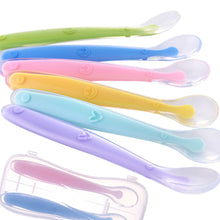 Load image into Gallery viewer, Hot Sale Baby Soft Silicone Spoon Candy Color Temperature Sensing Spoon Children Food Baby Feeding Tools