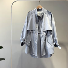 Load image into Gallery viewer, Fashion Trench Coats Female Spring Windbreaker Drawstring Coats Casual Loose Safari Clothes Stand Collar 2020 Women Short Trench