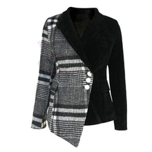 Load image into Gallery viewer, LANMREM 2020 new autumn and winter turn-down collar full sleeves wool patchwork velvet buttons high waist jacket WL07601XL
