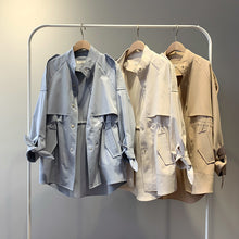 Load image into Gallery viewer, Fashion Trench Coats Female Spring Windbreaker Drawstring Coats Casual Loose Safari Clothes Stand Collar 2020 Women Short Trench
